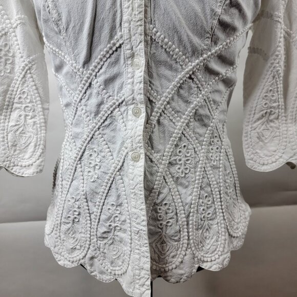 Gretty Zueger White Embroidered Button Down Top Size S - Picture 5 of 16